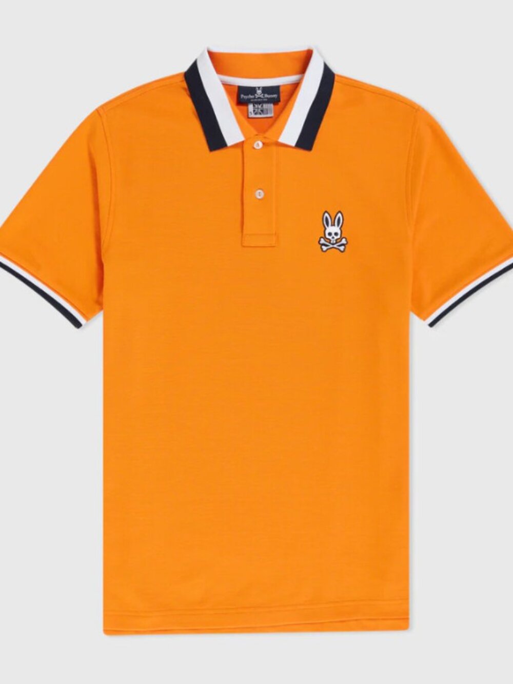 Psycho Bunny Orange Pique Polo Shirt L 14/16 Striped Collar Bunny Skull Logo